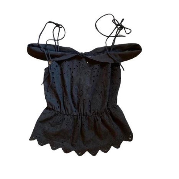 ASOS Broderie Anglaise Cold Shoulder Bardot Top With Tie Straps - Picture 2 of 5